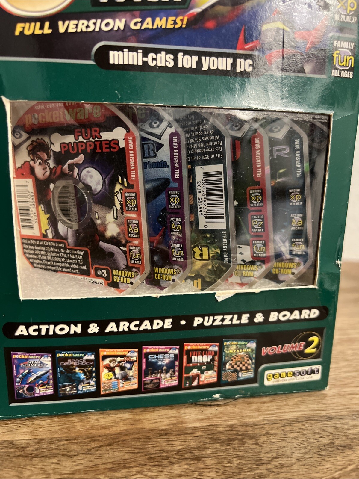 Pocketware 6 CD-ROM Game Pack Action And Arcade+ Puzzle & Board Mini CD’s For PC