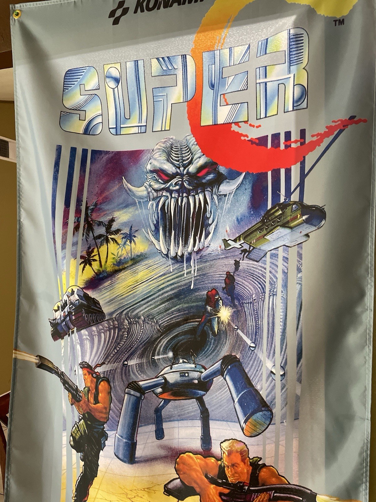 Super C Nintendo NES 5ft Box Art Flag 1990 Contra Konami Poster