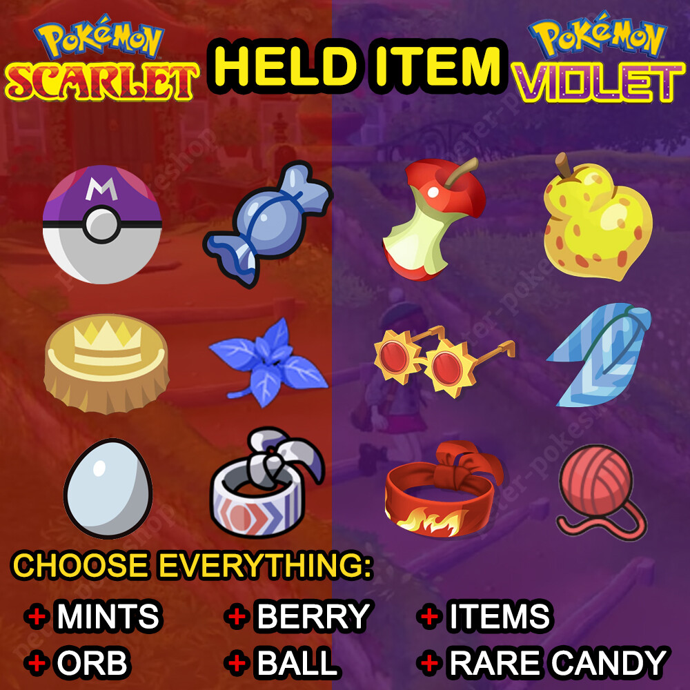 ✨ All Held Item✨ Pokemon Scarlet Violet 6IV – Master Ball, TMs, Mints Custom