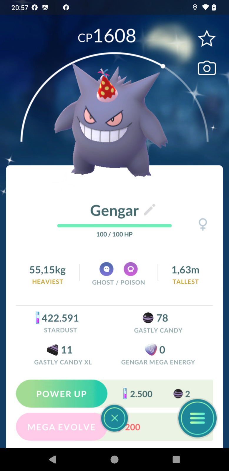 Shiny Gengar Wearing A Party Hat – 20k Star.d