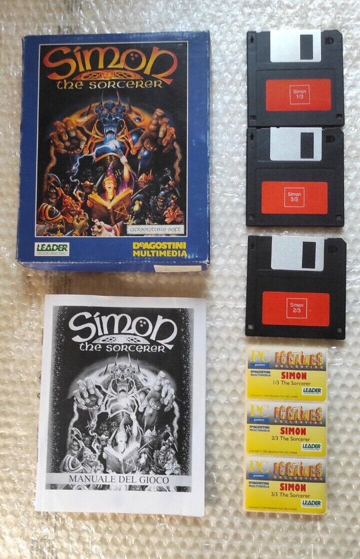 SIMON THE SORCERER Complete Box PC FLOPPY ORIGINAL LEADER Italy Retrogames PAL