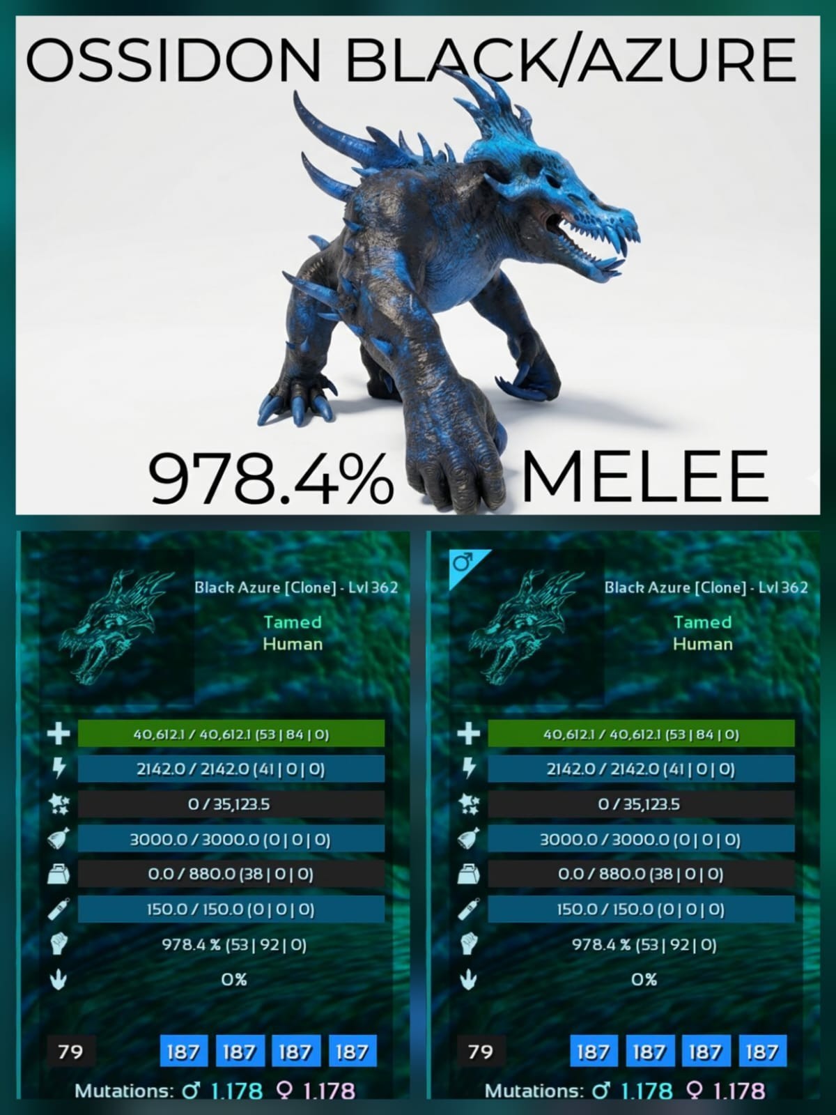 OSSIDON NEW TOP STATS PRE-CLONED Breeding Pair – Ark Asa Official PVE PC/XBX/PS5