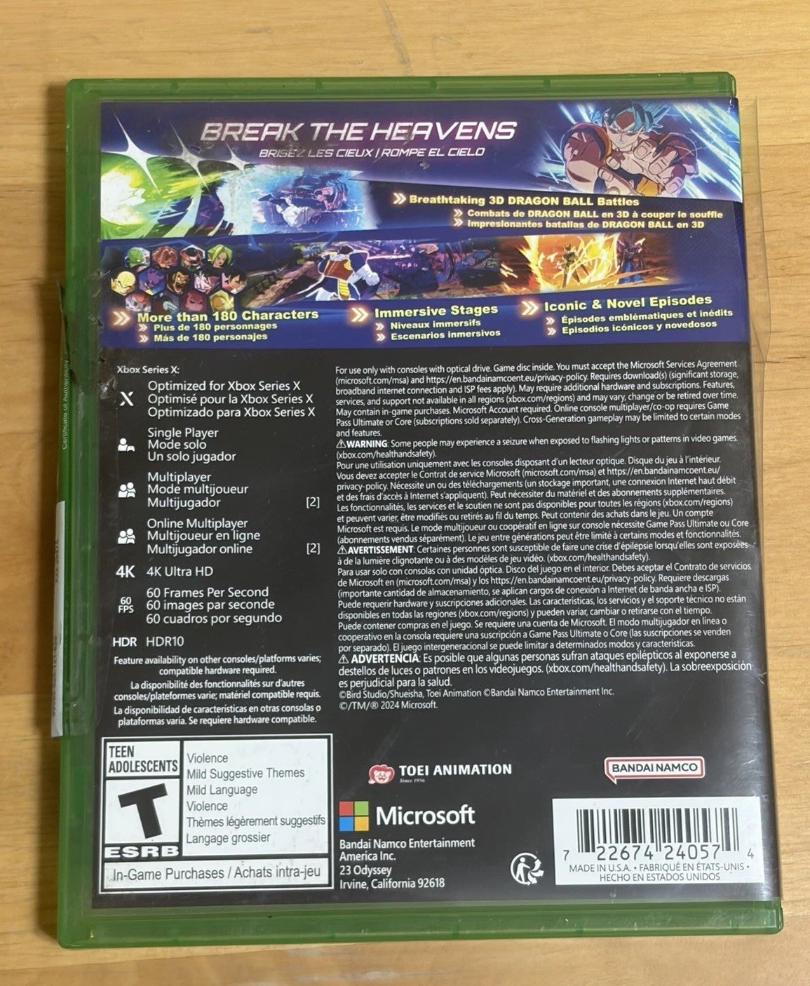 Dragon Ball Z: Sparking! Zero X Box Series X Bandai Namco Video Game