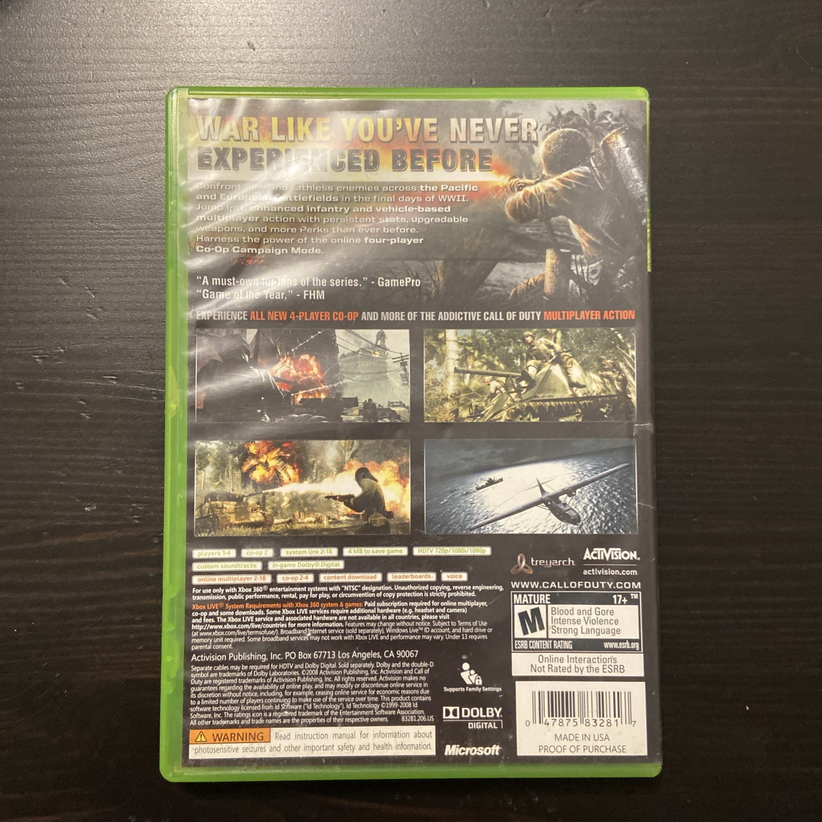 Activision Call of Duty World at War Multiplayer Shooter Xbox 360 M NTSC-U/C