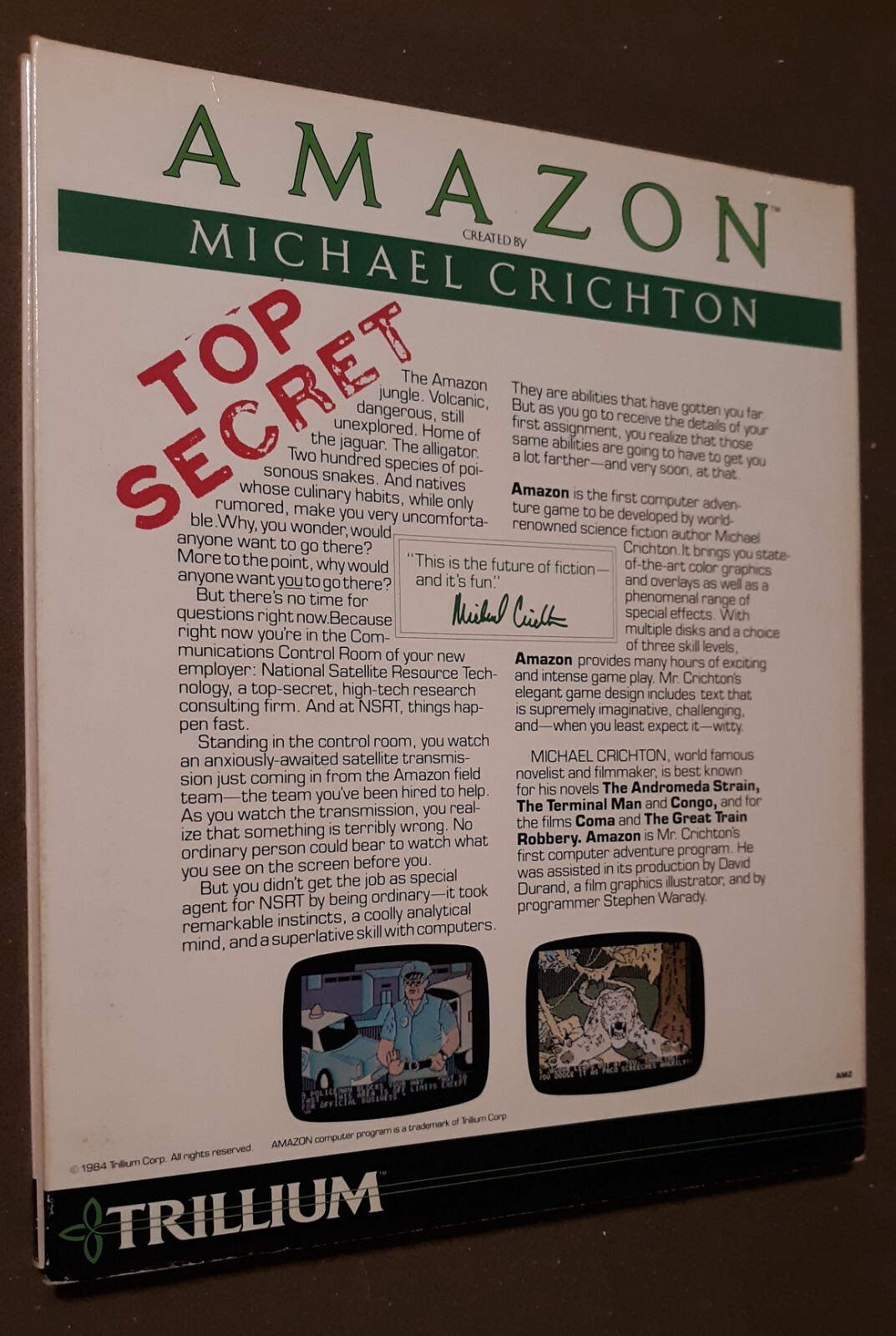 Amazon 1984 by Trillium Software for Apple II+ plus,IIe,IIc,IIgs computers