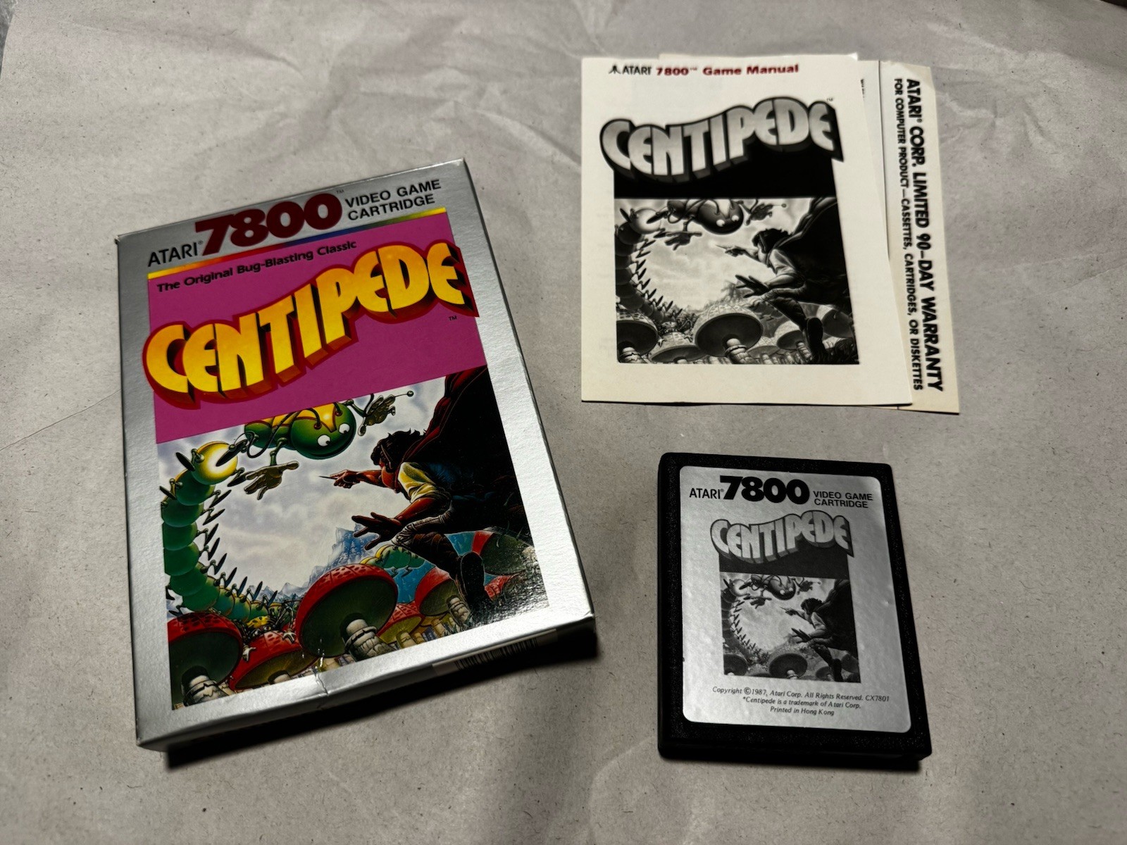 Centipede Atari 7800 Box Game and Manual 1987 – Tested – Warranty Card