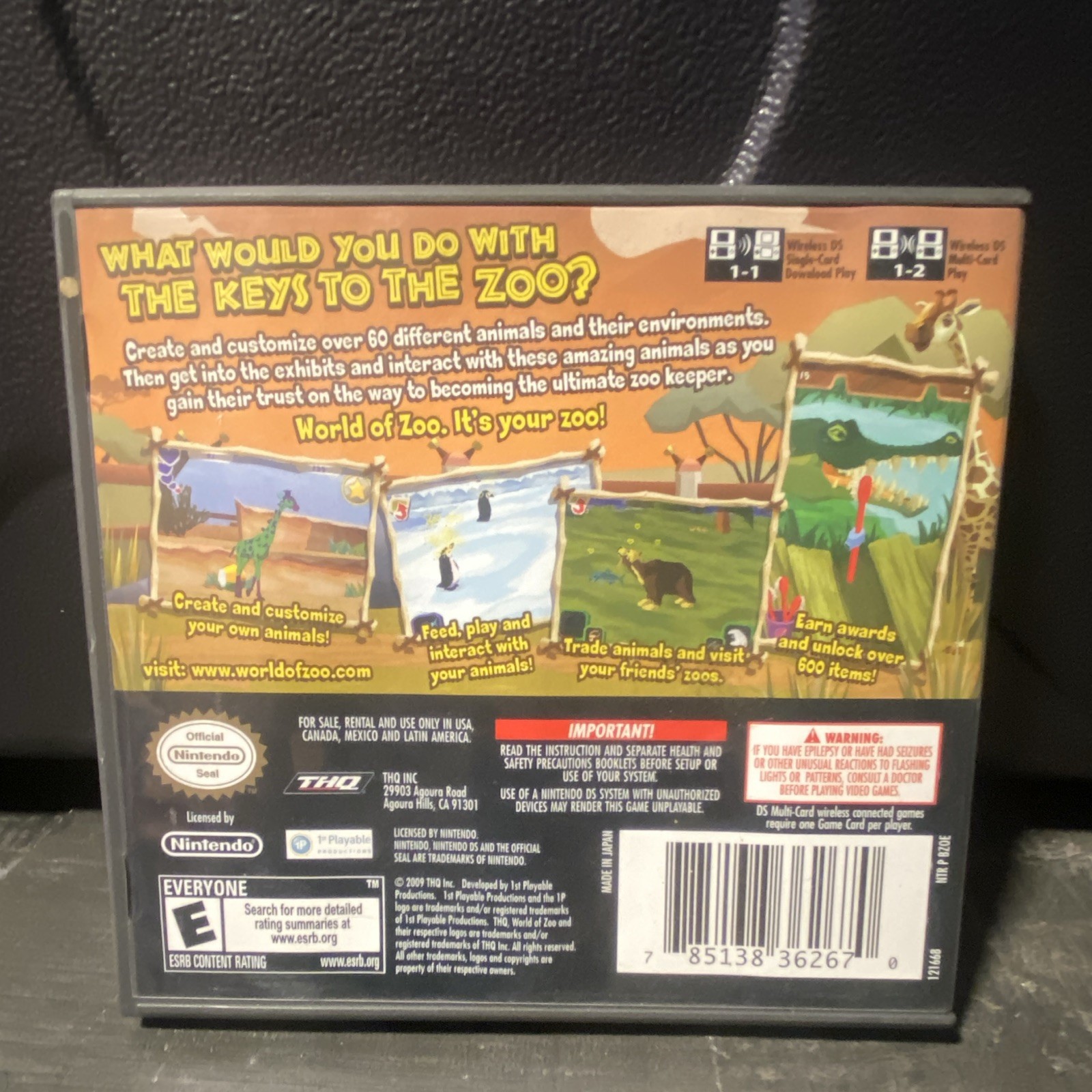 THQ World of Zoo (Nintendo DS, 2009) NTSC-U/C E Simulation Virtual Pet w/ Manual