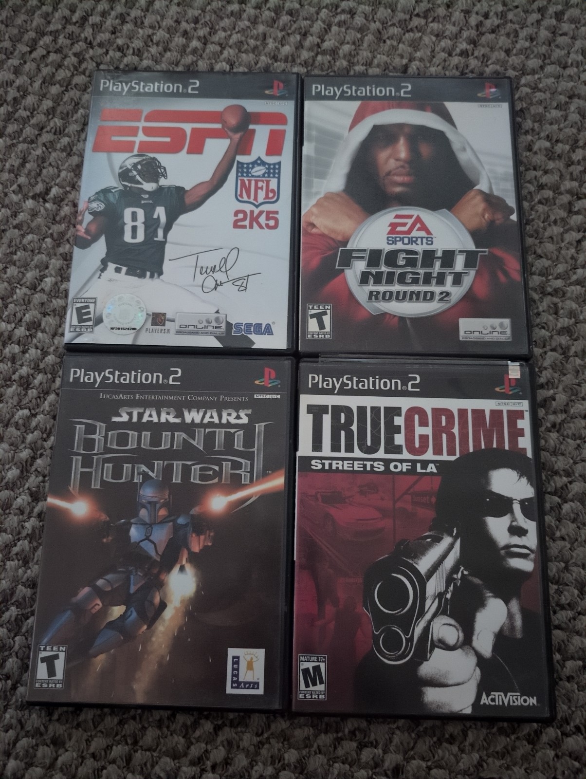 PS2 ESPN NFL 2K5 Fight Night Round 2 Star Wars True Crime LA PlayStation 2 Lot 4