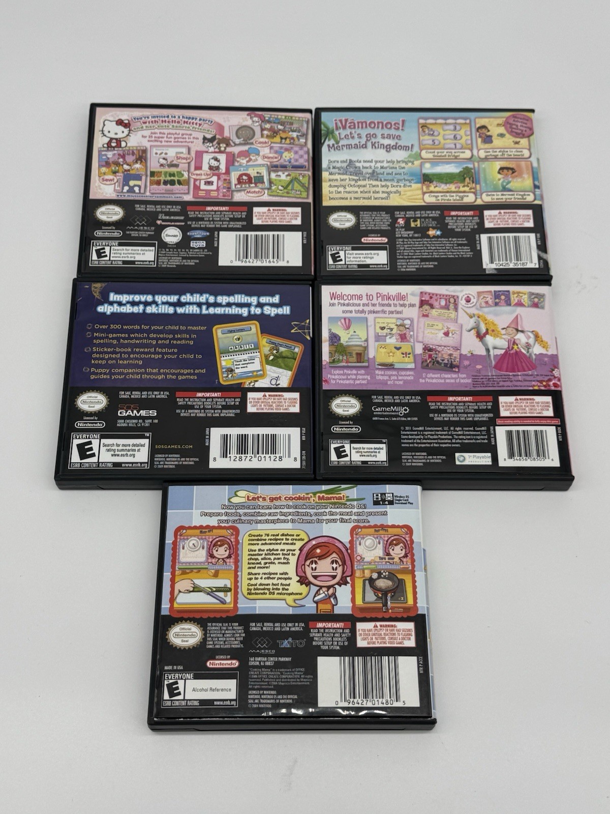Nintendo DS 3DS Games W/ Cases Hello Kitty Dora Pinkalicious Cooking Lot Of 5