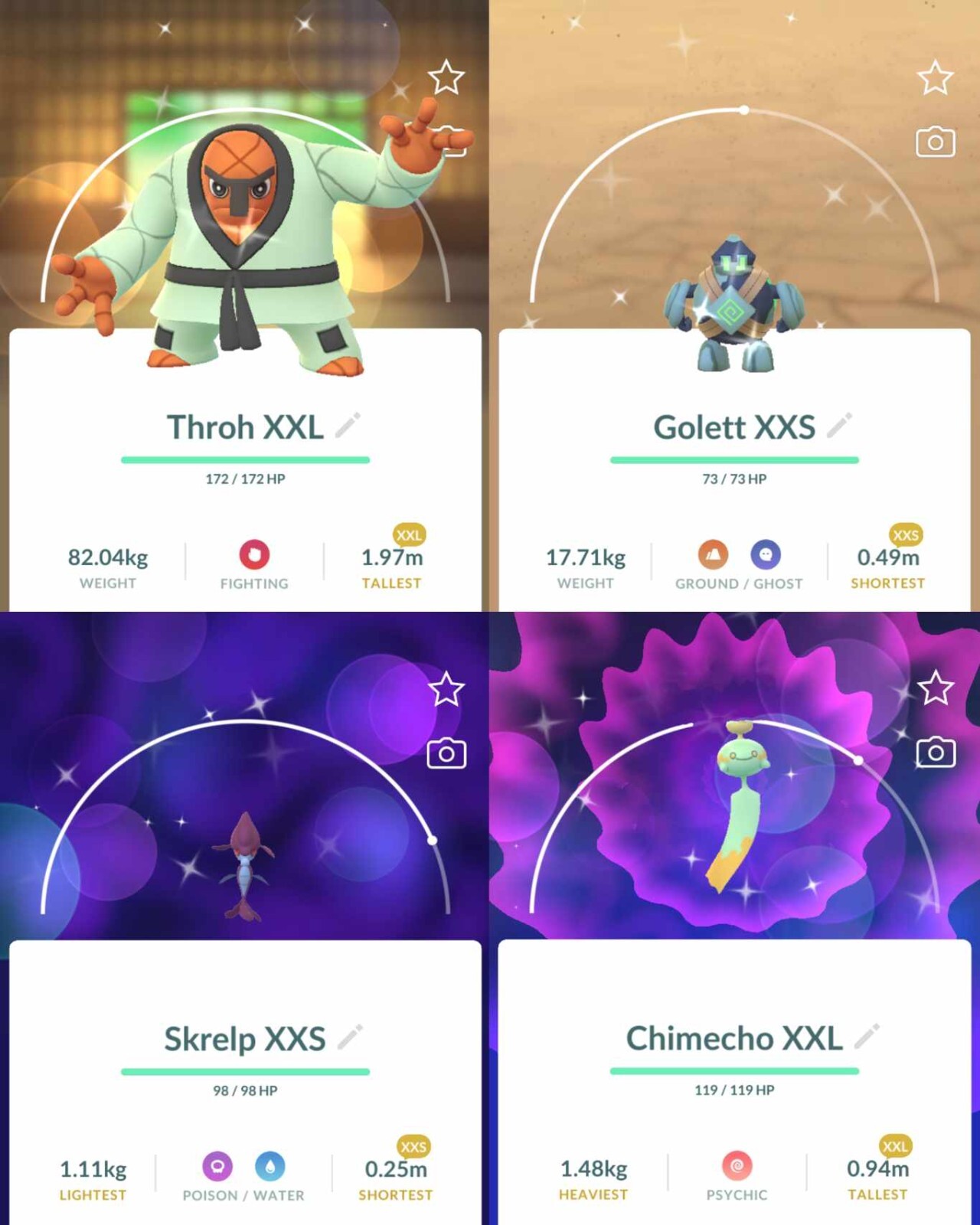 Pokemon GO ✨ Shiny XXL & XXS Pokemon✨ Golett ✨ Skrelp ✨ Scraggy ✨ Snorlax ✨&more