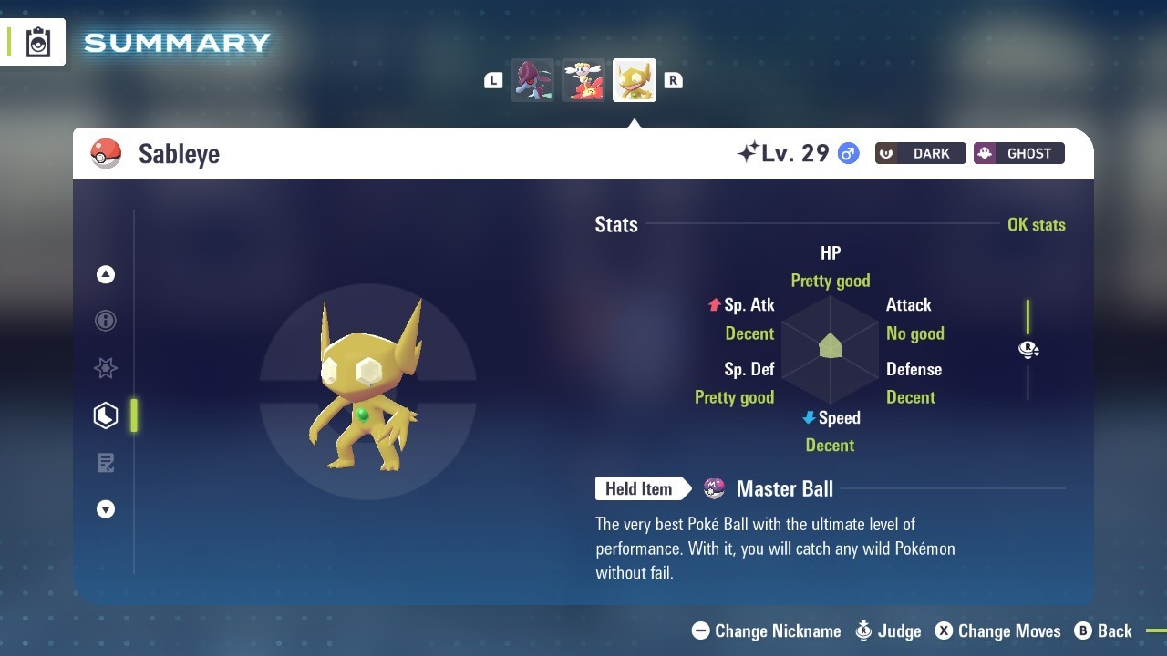 Shiny Sableye Lv. 29 Comes With Master Ball Pokémon Legends Z-A Pokemon ZA PLZA