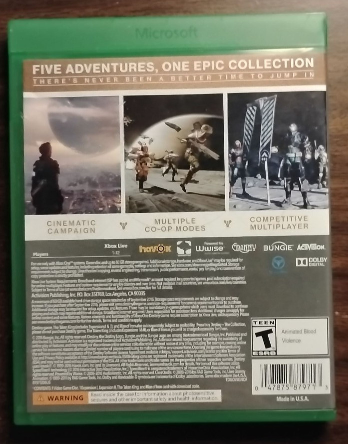 Destiny: The Collection (Microsoft Xbox One, 2016) CIB