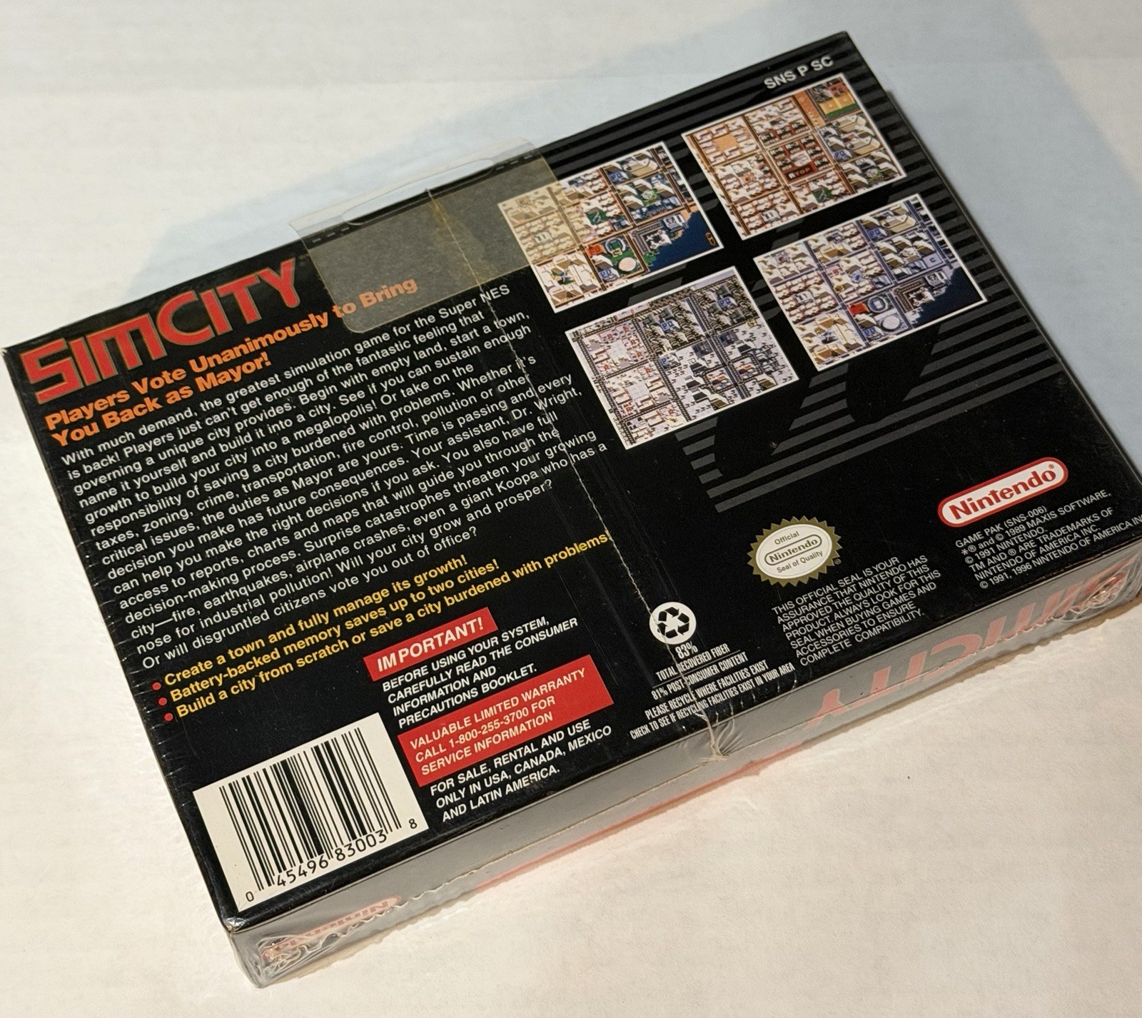 Sim City for Super Nintendo 1991. Factory Sealed NIB. Vintage, Collectible