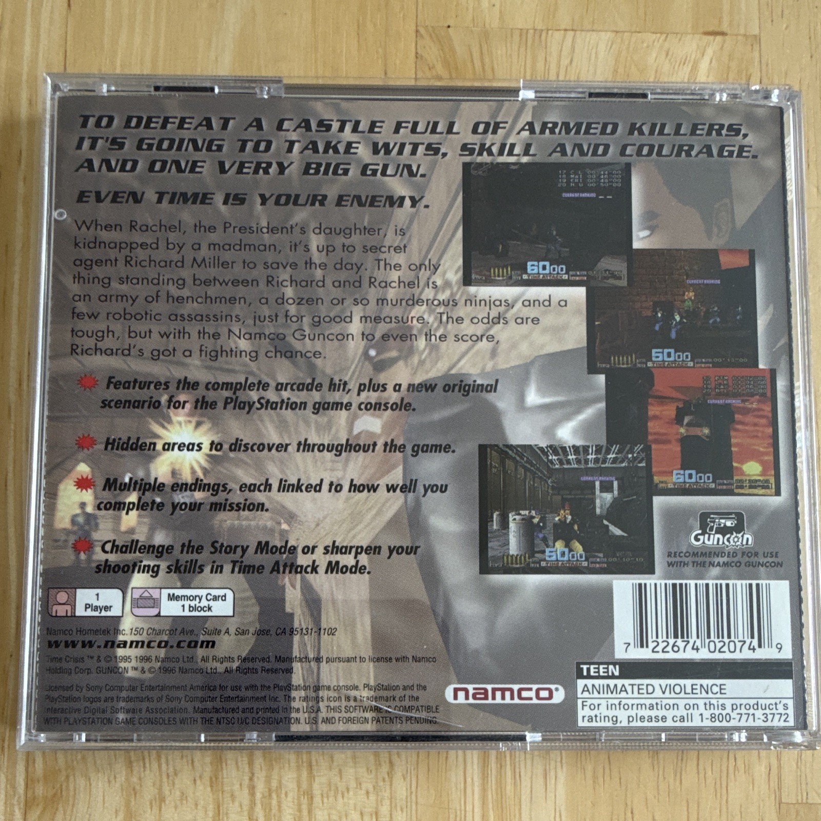 Time Crisis PS1 w/ Manual, T-Teen NTSC-U/C (US/CA) 1996 Shooter Black Label