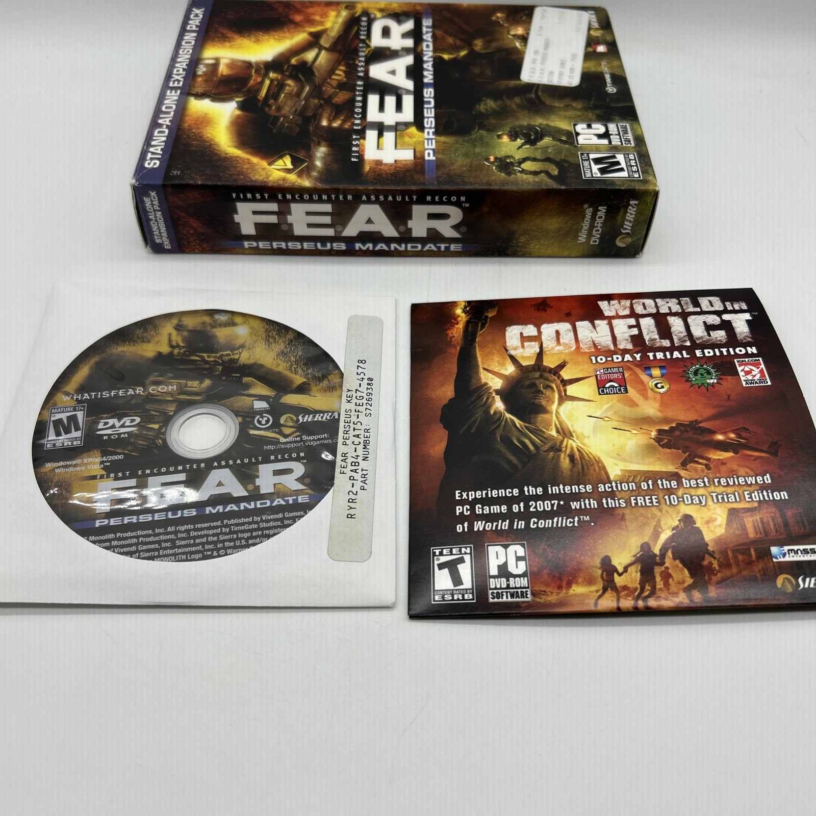 Fear Perseus Mandate First Encounter Assault Rec Video Game Pc Cd-Rom M-Mature