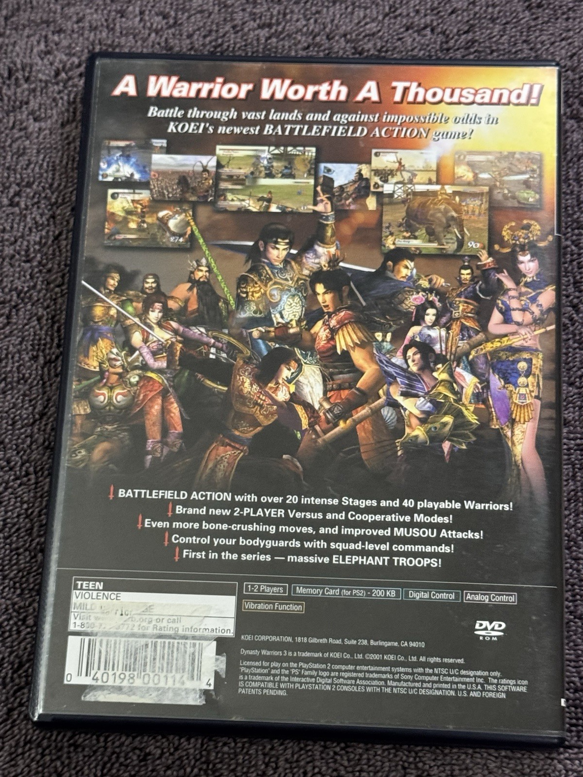 KOEI Dynasty Warriors 3 Manual Included PS2 NTSC-U/C T-Teen