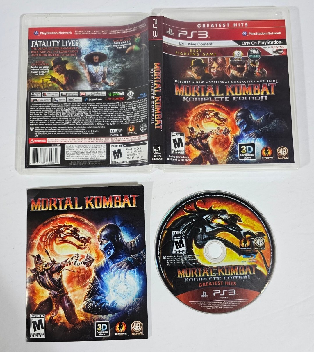 Mortal Kombat: Komplete Edition (Sony Playstation 3, PS3) Complete CIB Manual
