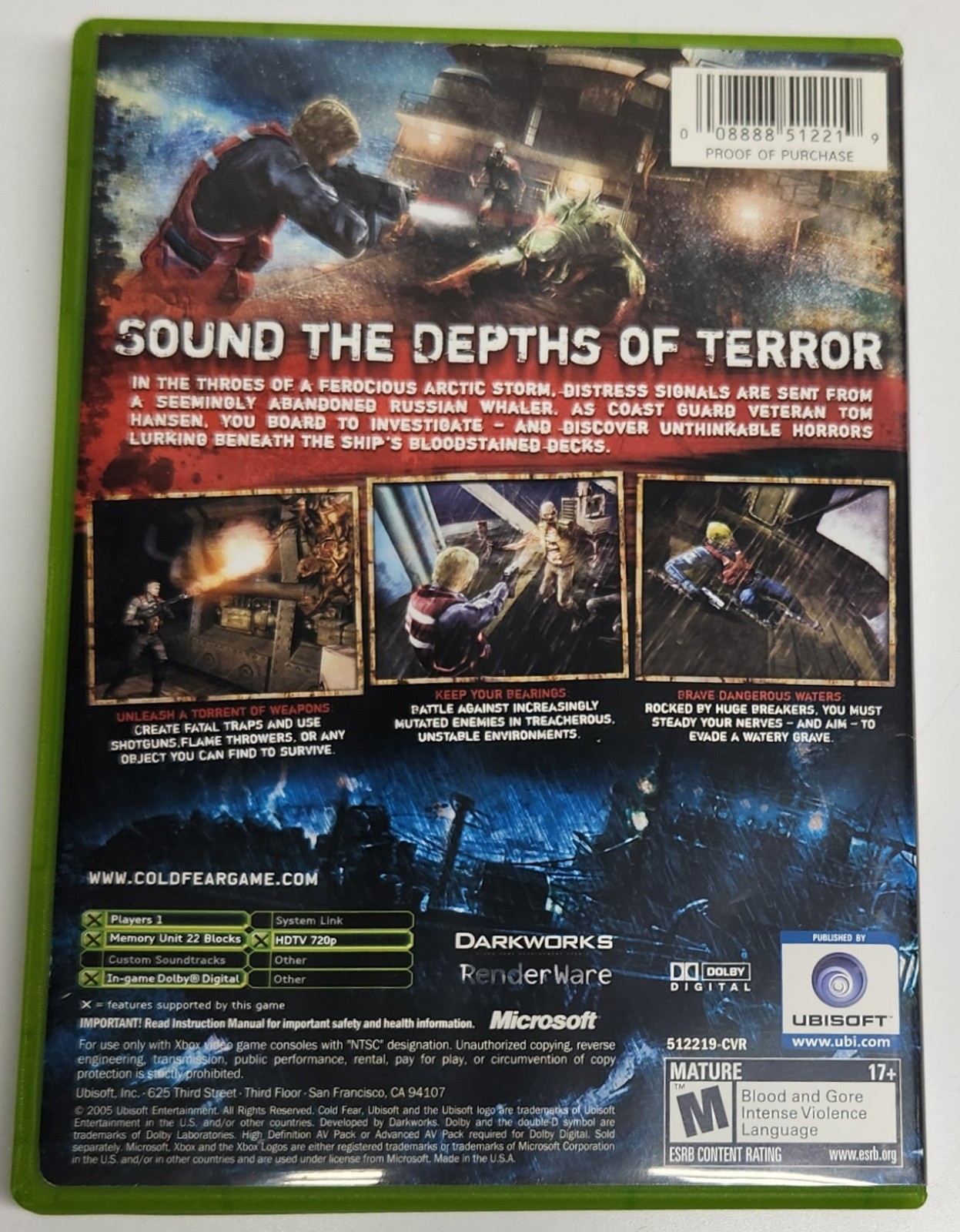 Cold Fear (Microsoft Xbox, 2005) No Manual, Tested