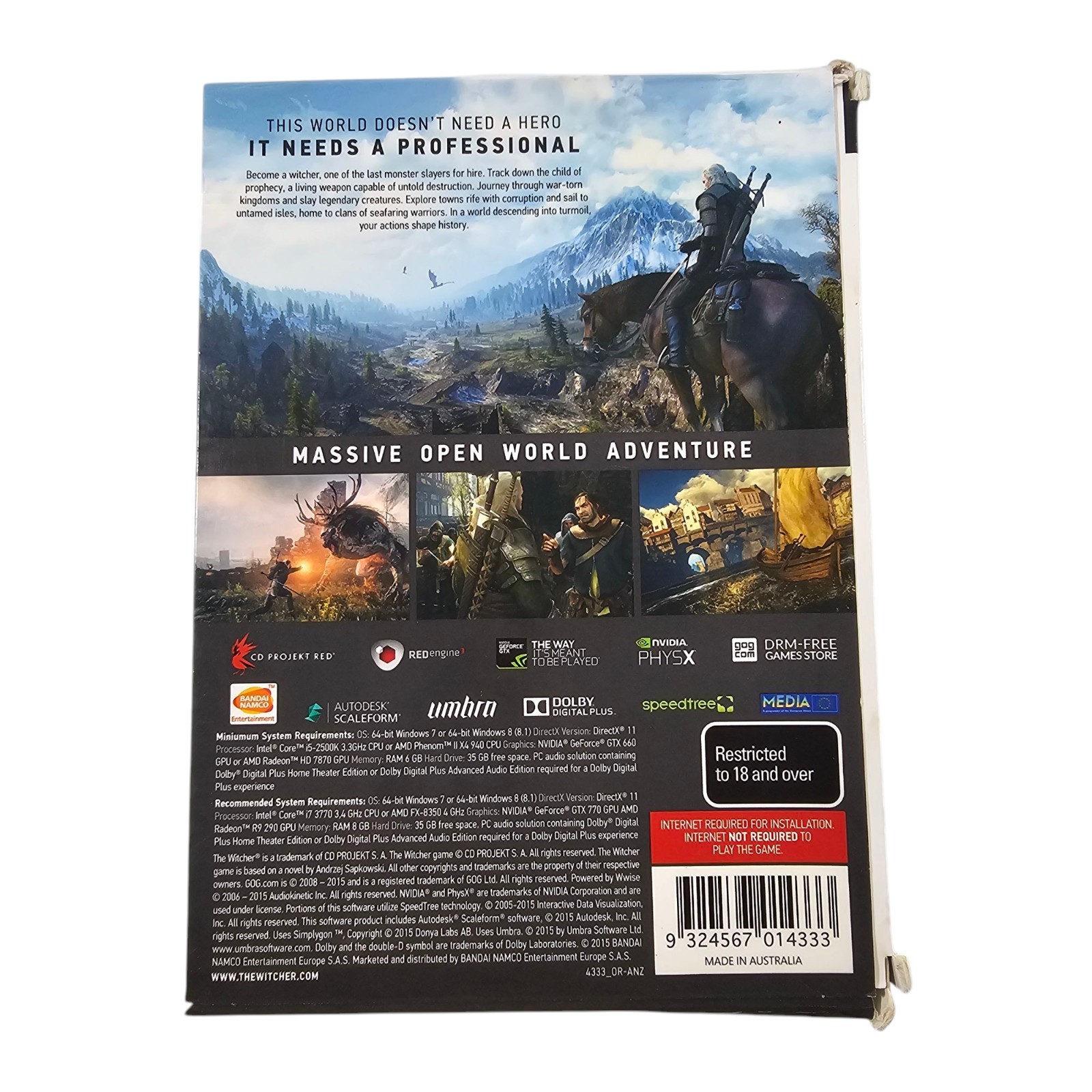 The Witcher 2: Assassins Of Kings & 3 Wild Hunt PC DVD game + Soundtrack R18+