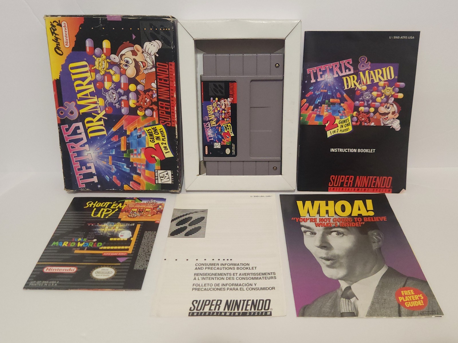 Tetris & Dr. Mario (Super Nintendo SNES) Complete w/Inserts Authentic & Tested