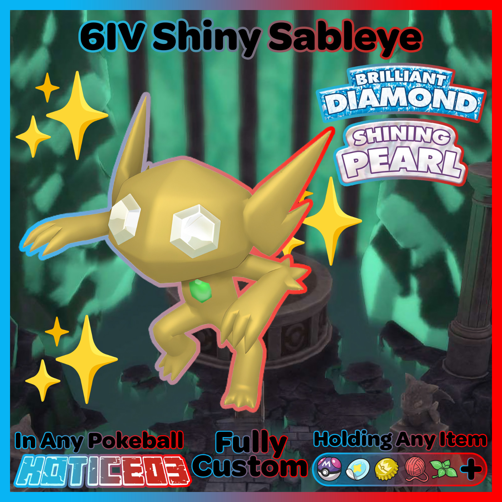✨ Shiny SABLEYE 6IV✨ Pokemon Brilliant Diamond and Shining Pearl 🚀 Battle Ready