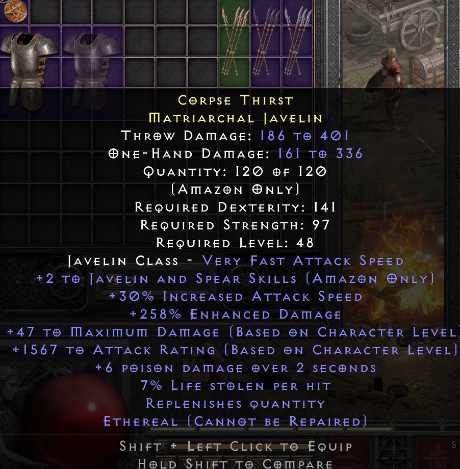 D2R Diablo 2 EREP Matriarchal Javelin – 30IAS/258ed/fool’s ethereal