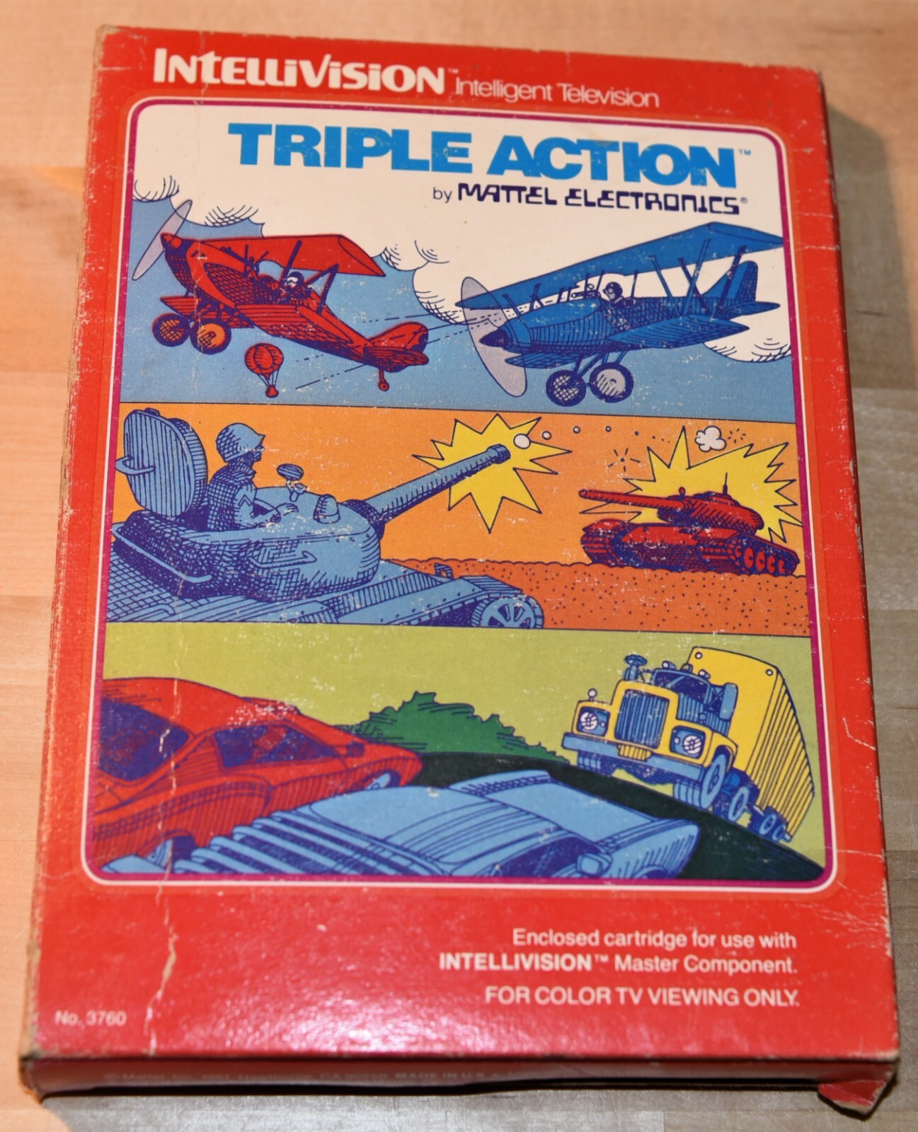 Triple Action (Intellivision, 1981) Game Complete With Box, Manual & Overlays
