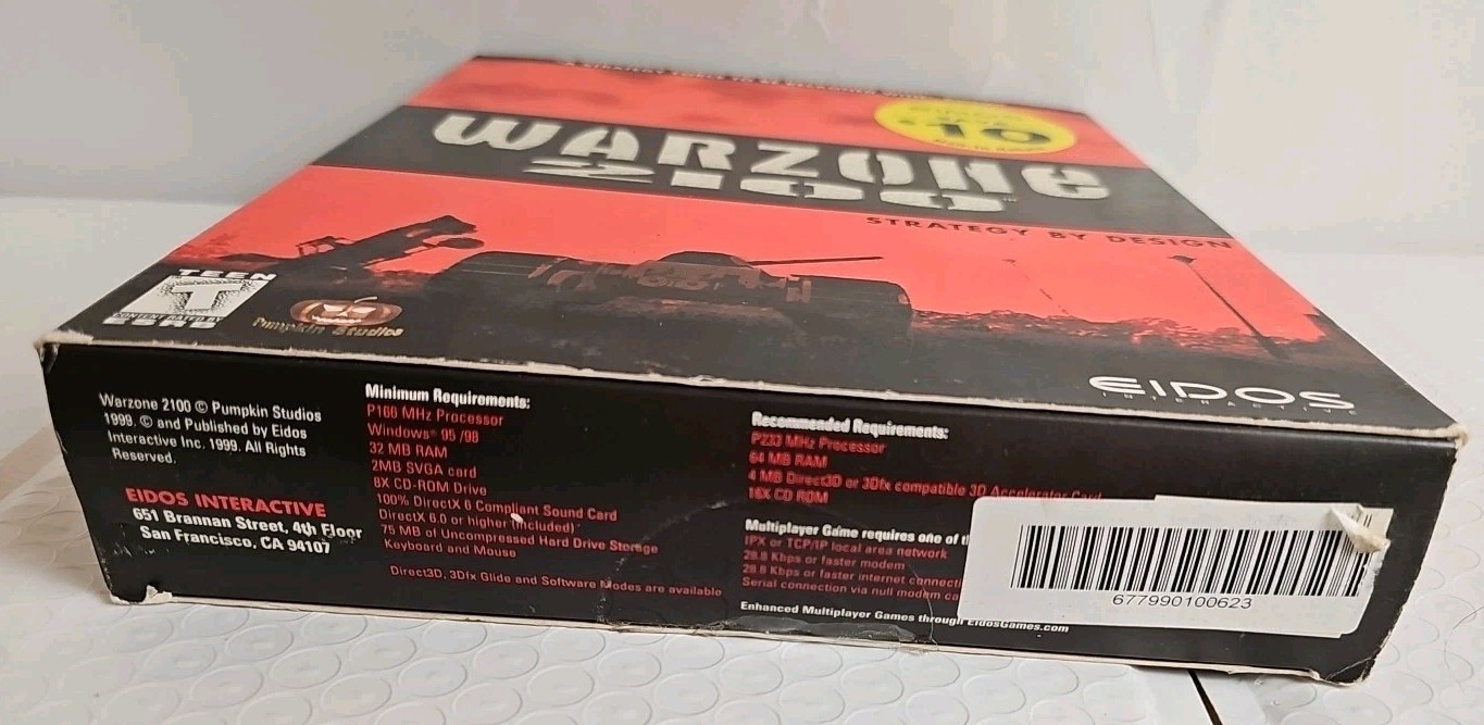 Warzone 2100 (PC, 1999, Eidos) Big Box Display Complete 3 Discs Manual & Inserts