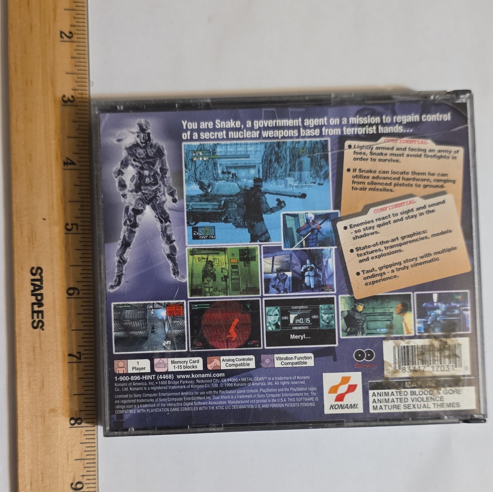 Konami Metal Gear Solid (Sony PlayStation 1) M 2-Disc Tactical Espionage NTSC