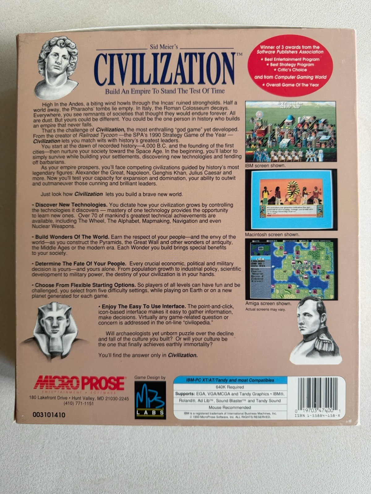 Sid Meier’s Civilization Microprose IBM 2 Floppy Disk 1991 w/ Inserts Big Box
