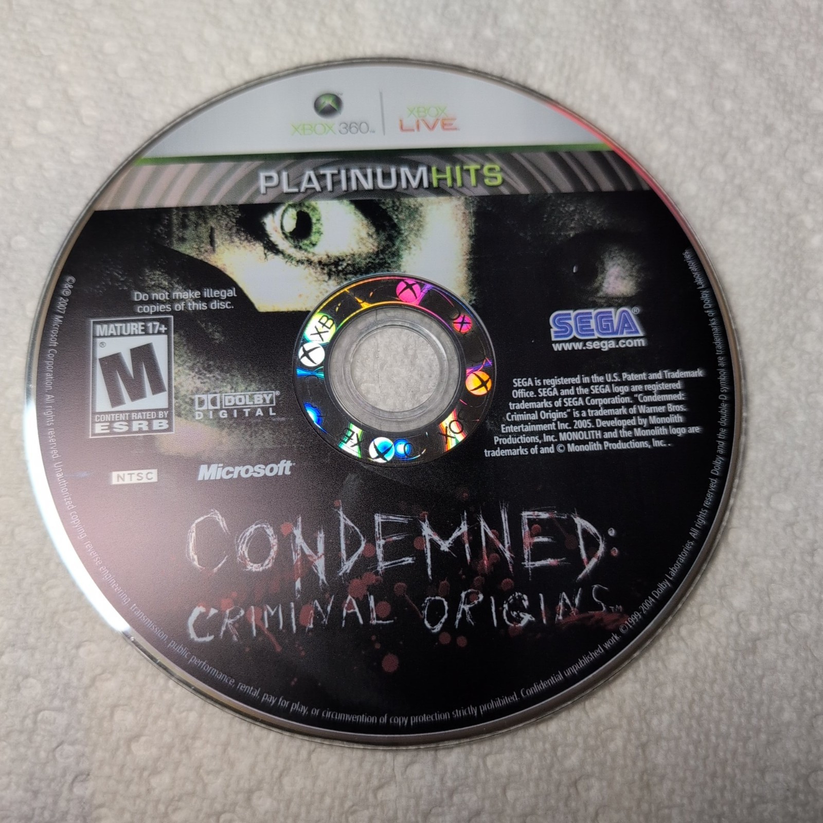 Condemned: Criminal Origins (Microsoft Xbox 360, 2005) Disc Only – Tested