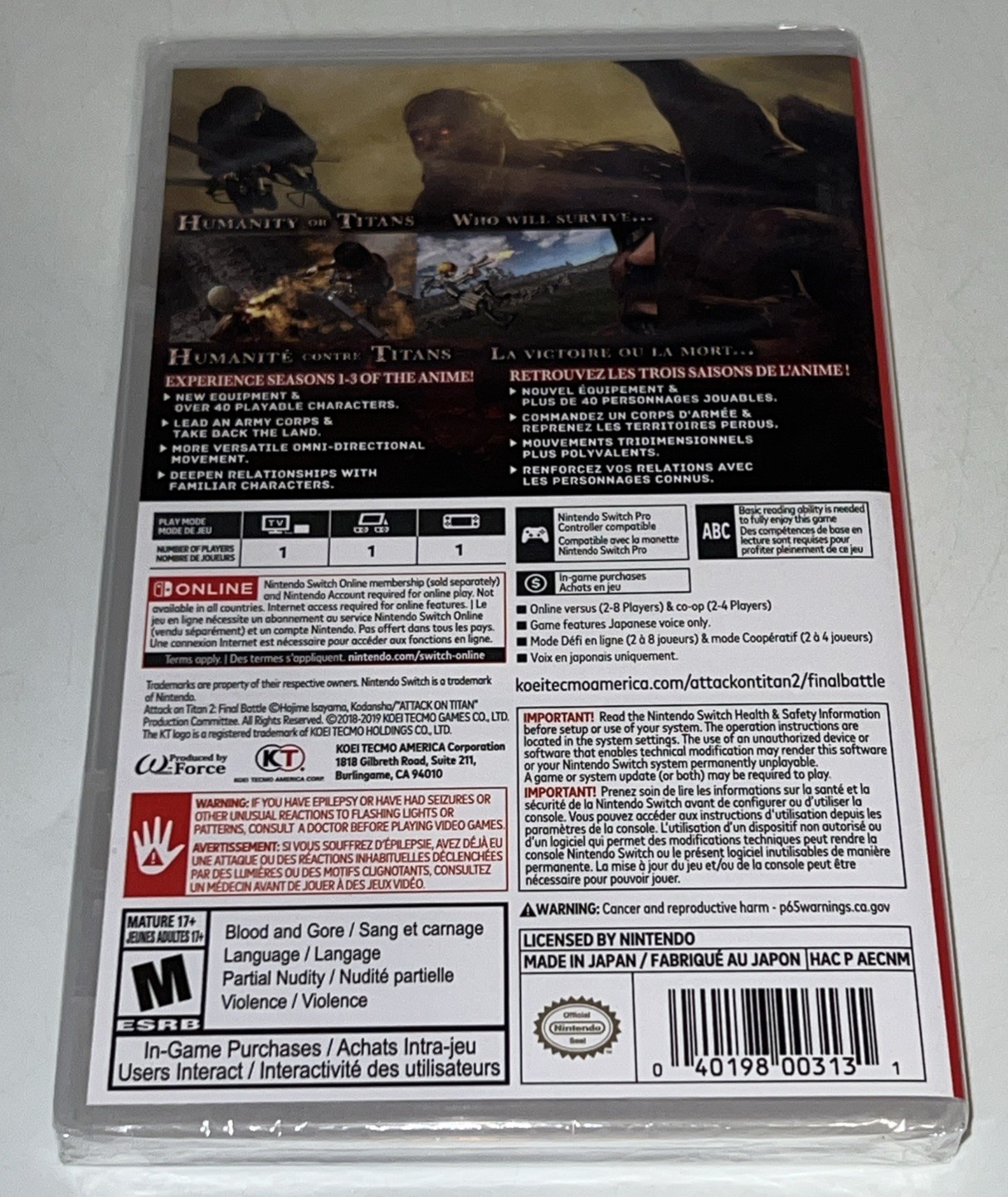 Attack On Titan 2 Final Battle (Nintendo Switch) BRAND NEW SEALED!