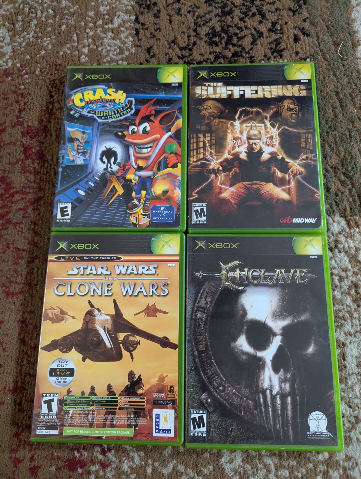 4 Game Disc Lot Xbox Crash The Suffering Enclave Star Wars Clone Wars Tetris