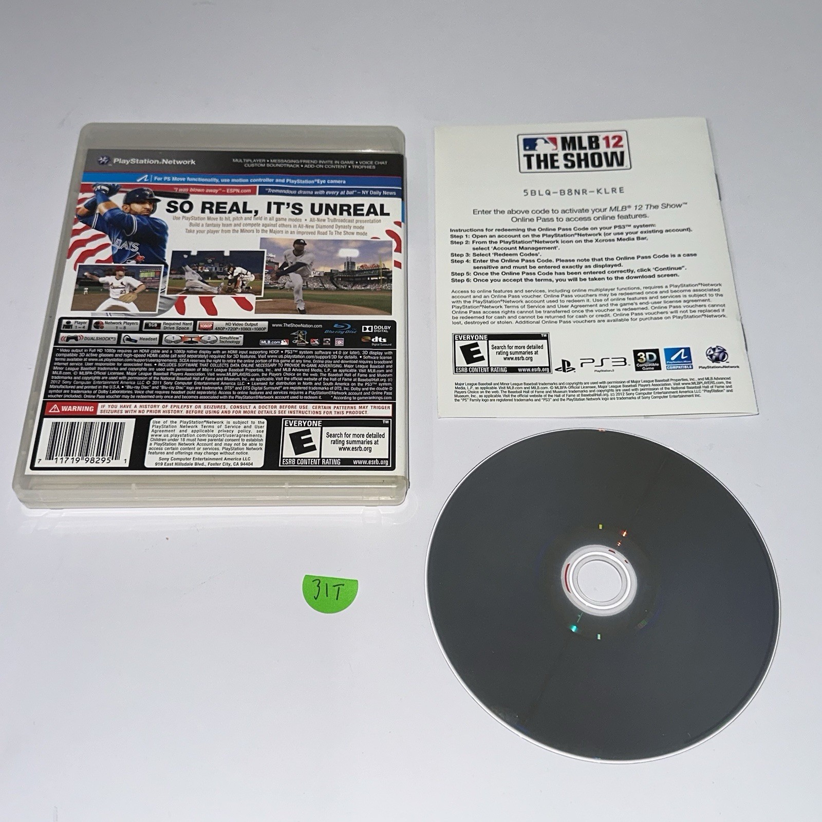 MLB 12: The Show (Sony PlayStation 3 PS3) *COMPLETE W/ MANUAL – TESTED 31T