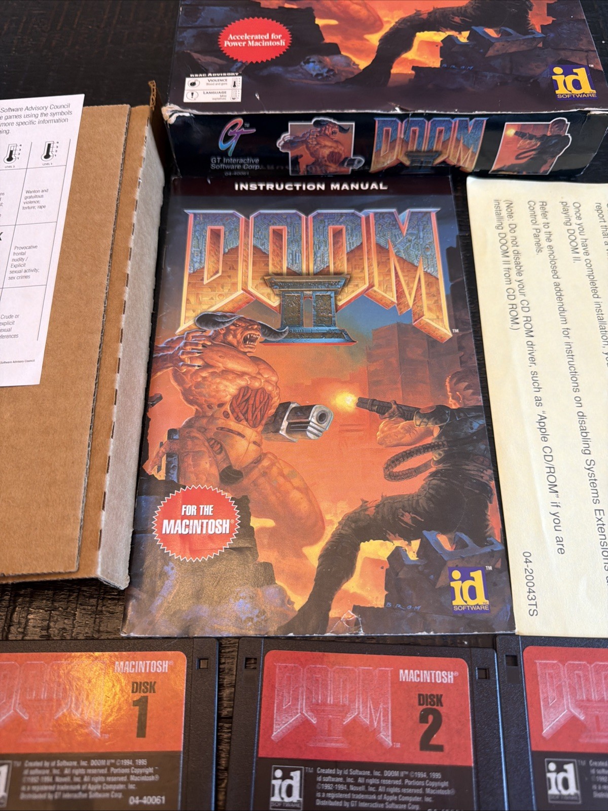 Doom II 2 Macintosh Apple Big Box Floppy Disk Ver 1.0 id Software 1994 CIB Rare