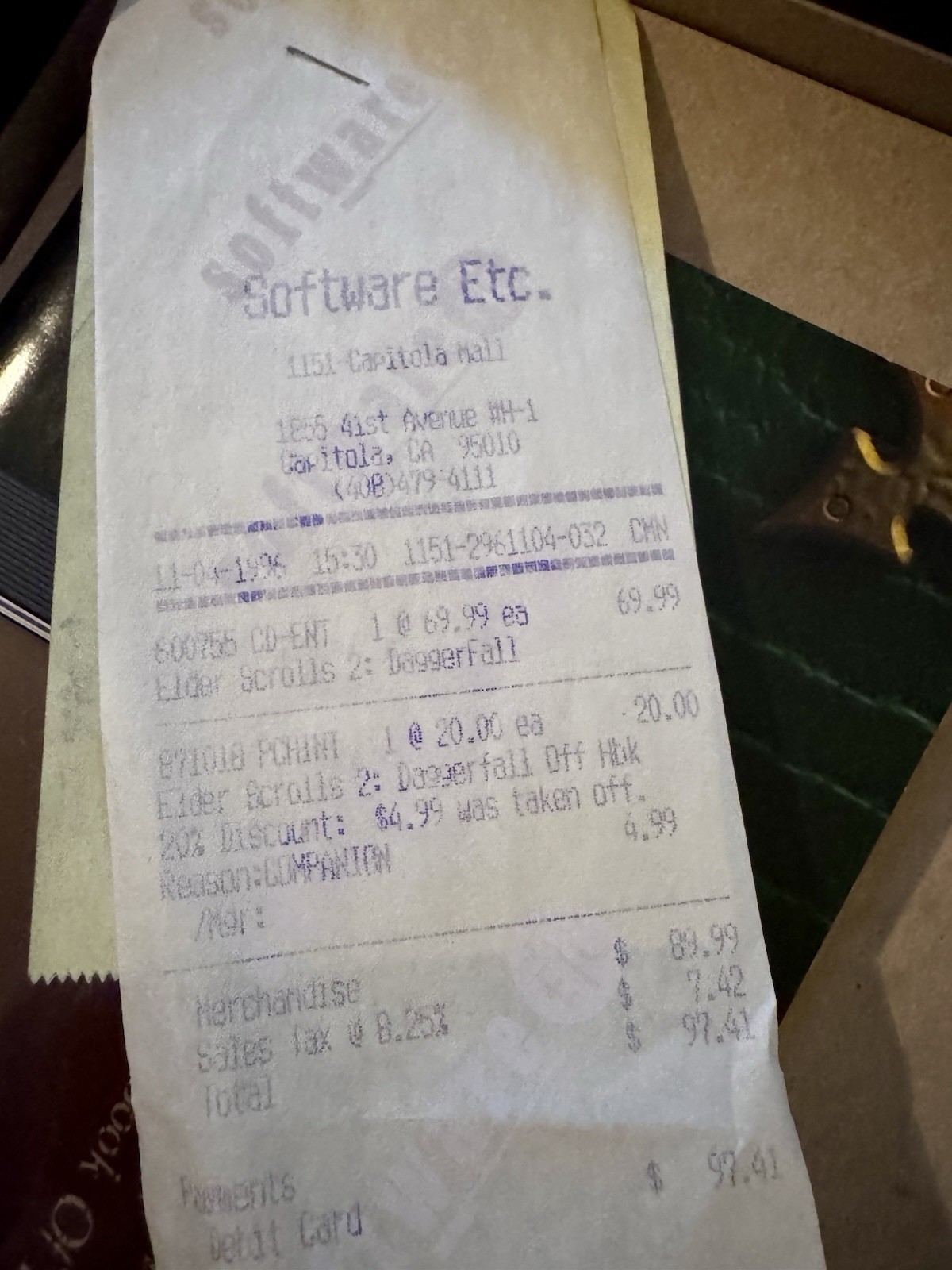 Elder Scrolls Chapter 2 Daggerfall Big Box PC With 1990s Receipt