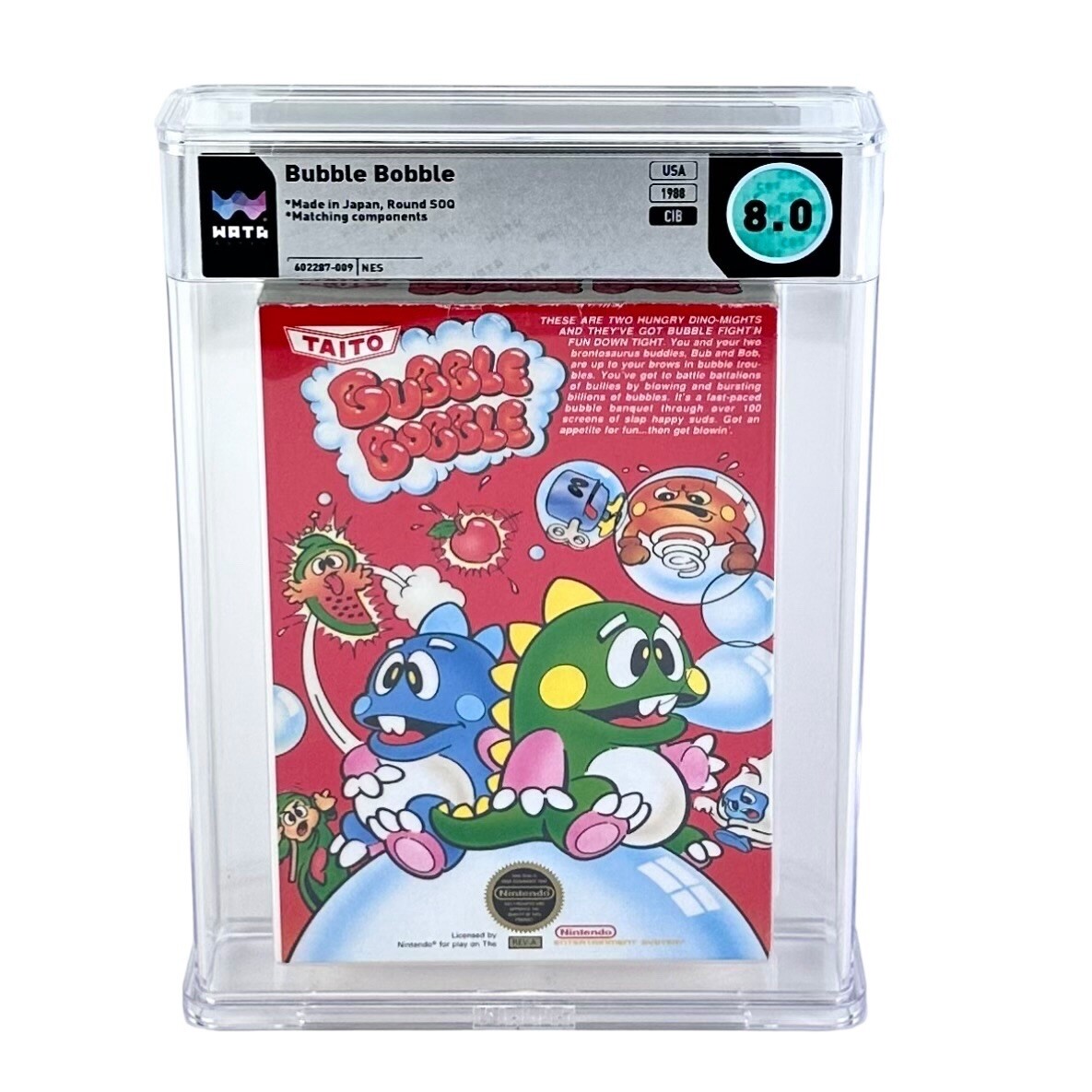 NES Bubble Bobble WATA 8.0 CIB Complete In Box Grade Game Round SOQ Seal