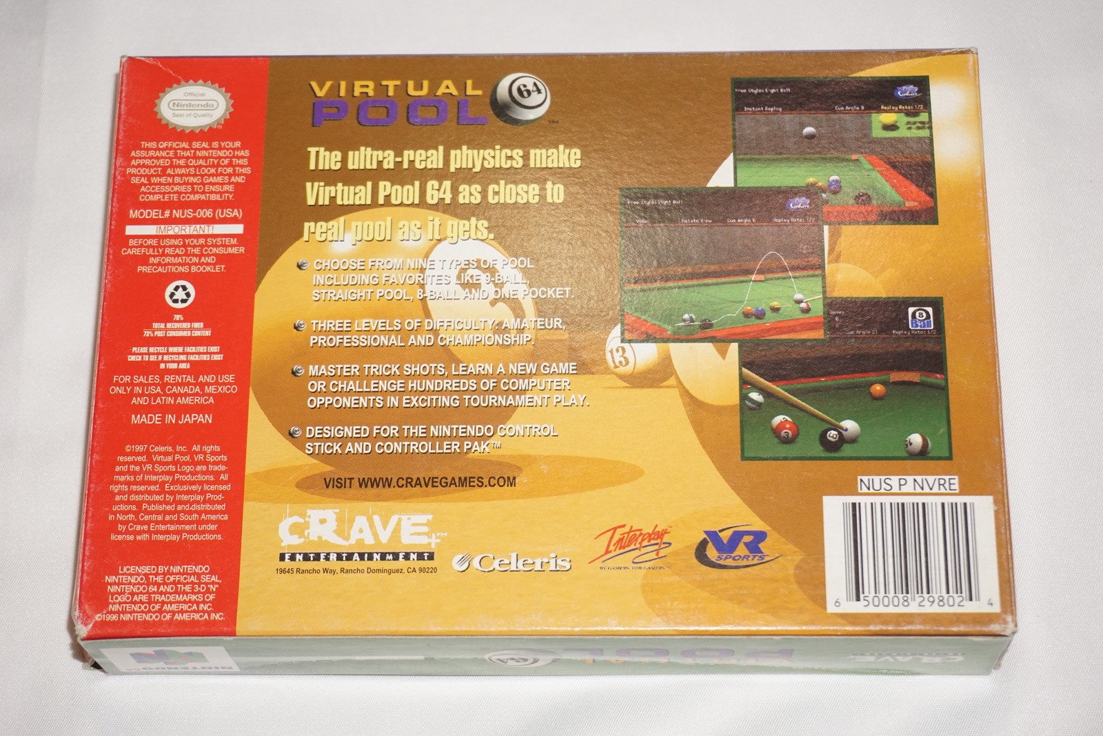 Virtual Pool (Nintendo 64 N64) Complete in Box CIB