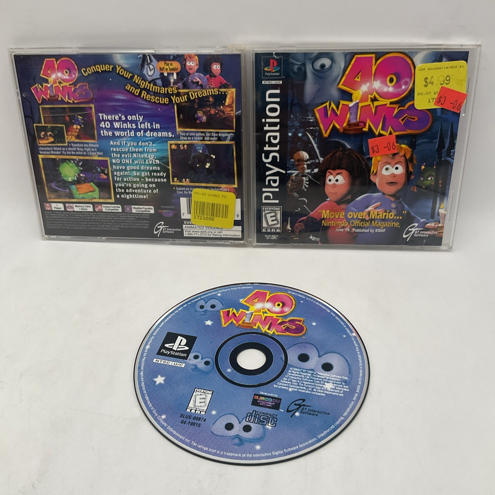 * 40 Winks (Sony PlayStation 1 PS1, 1999) Complete CIB
