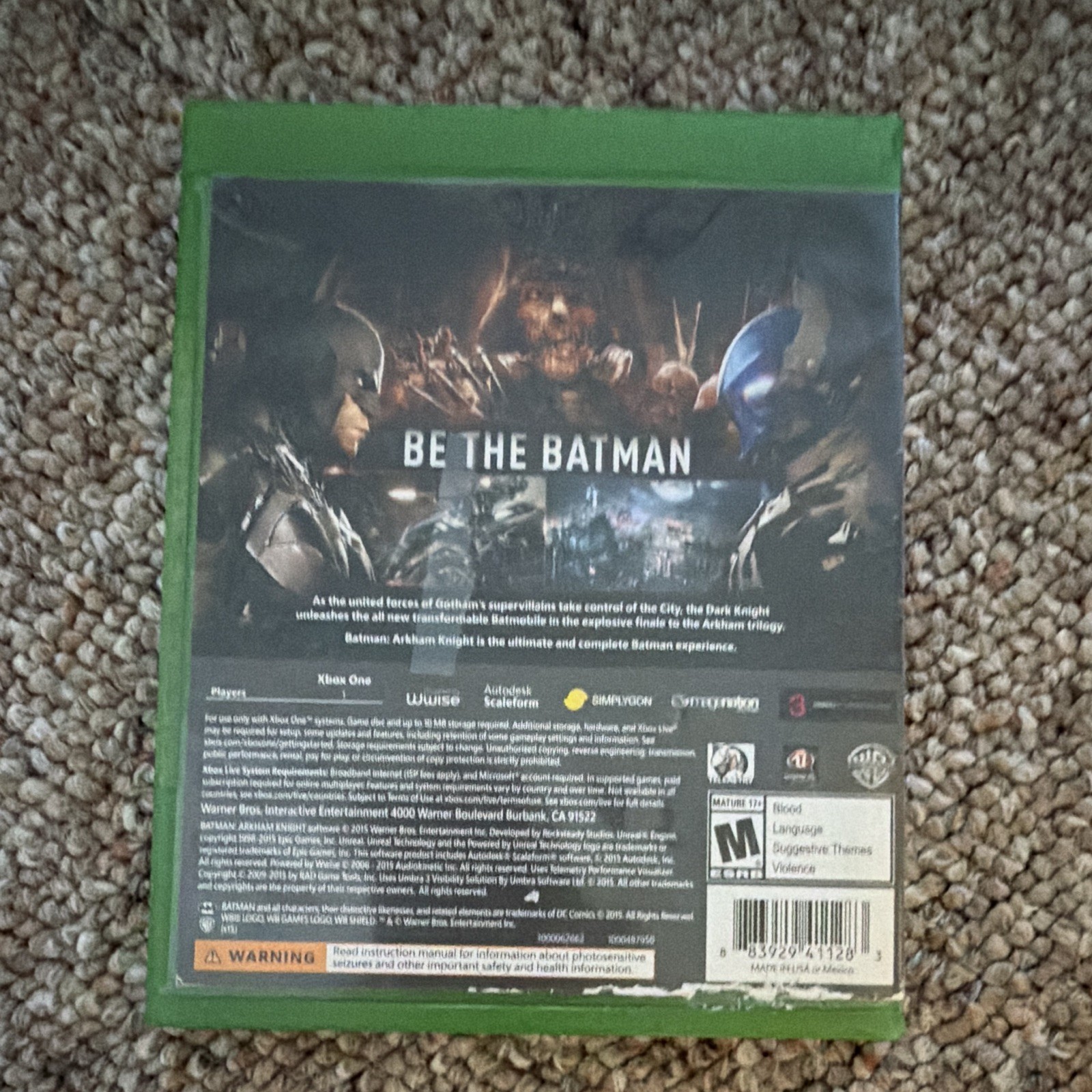 Batman: Arkham Knight Xbox One Disc w/ Case NTSC-U/C M Rated (2015)