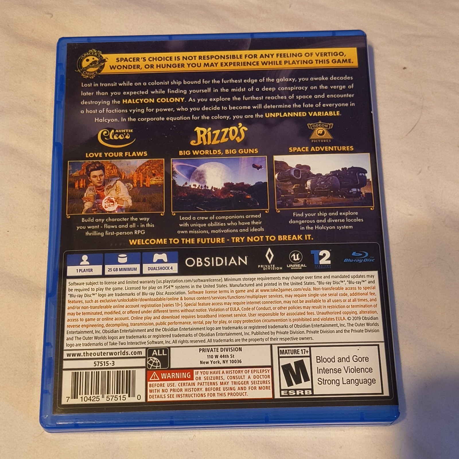Private Division The Outer Worlds PS4 M NTSC-U/C 2019 Manual Included Action RPG
