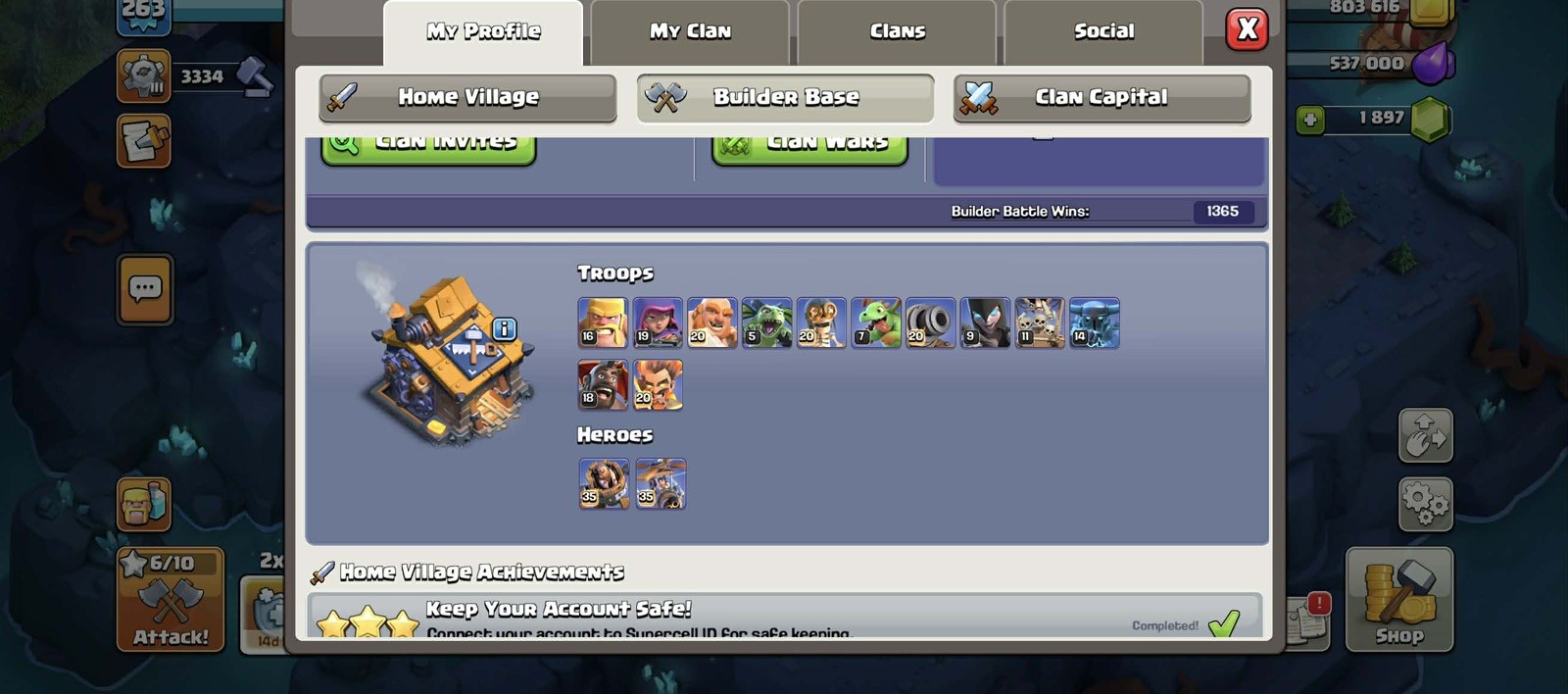 TH18 Near Max. Hero (105/105/90/80/55/5)Top Skns/Both device IOS/ANDROID.