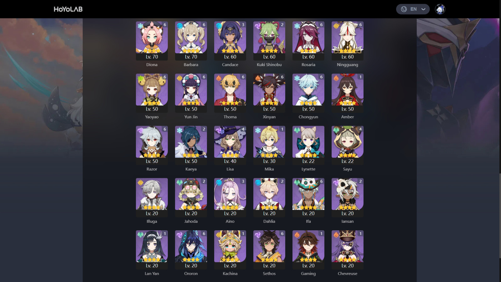 Genshin Impact ( AS ) ar 60 43 limited characters + luna team flins columbina
