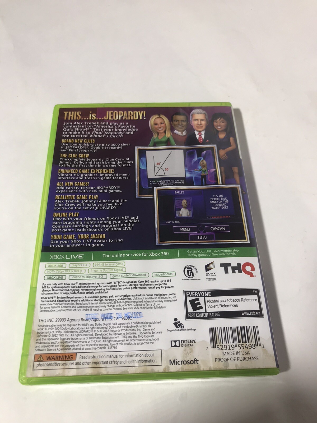 Jeopardy (Microsoft Xbox 360, 2012) Complete CIB Tested Working