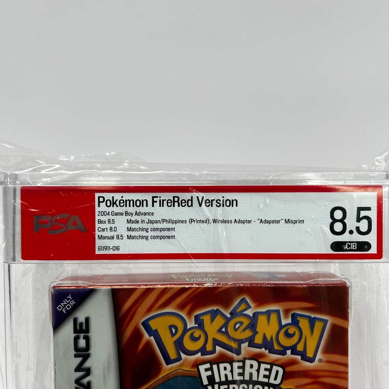 Pokemon FireRed Version(Nintendo GameBoy Advance, 2004) CIB PSA 8.5 Misprint