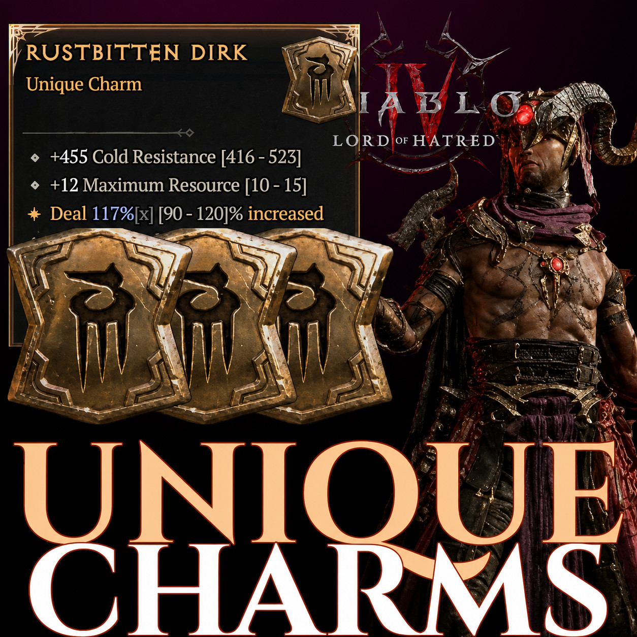 💥Diablo 4💥UNIQUE CHARMS TALISMANS SEAL🔥LORD OF HATRED🔥Season 13 of Reckoning