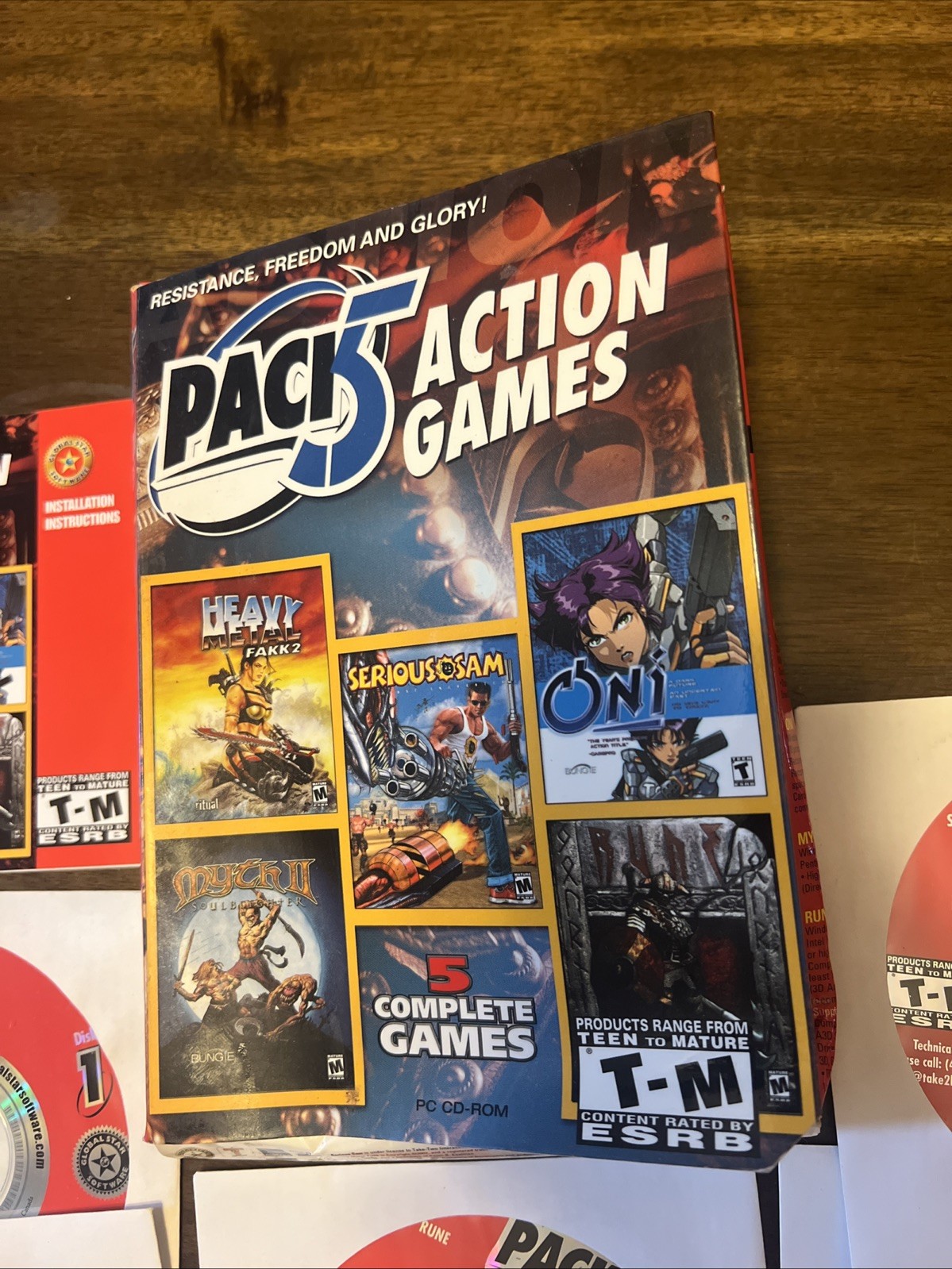 PACK 5 ACTION GAMES COMPUTER PC SERIOUS SAM ONI HEAVY METAL RUNE MYTH II SOUL