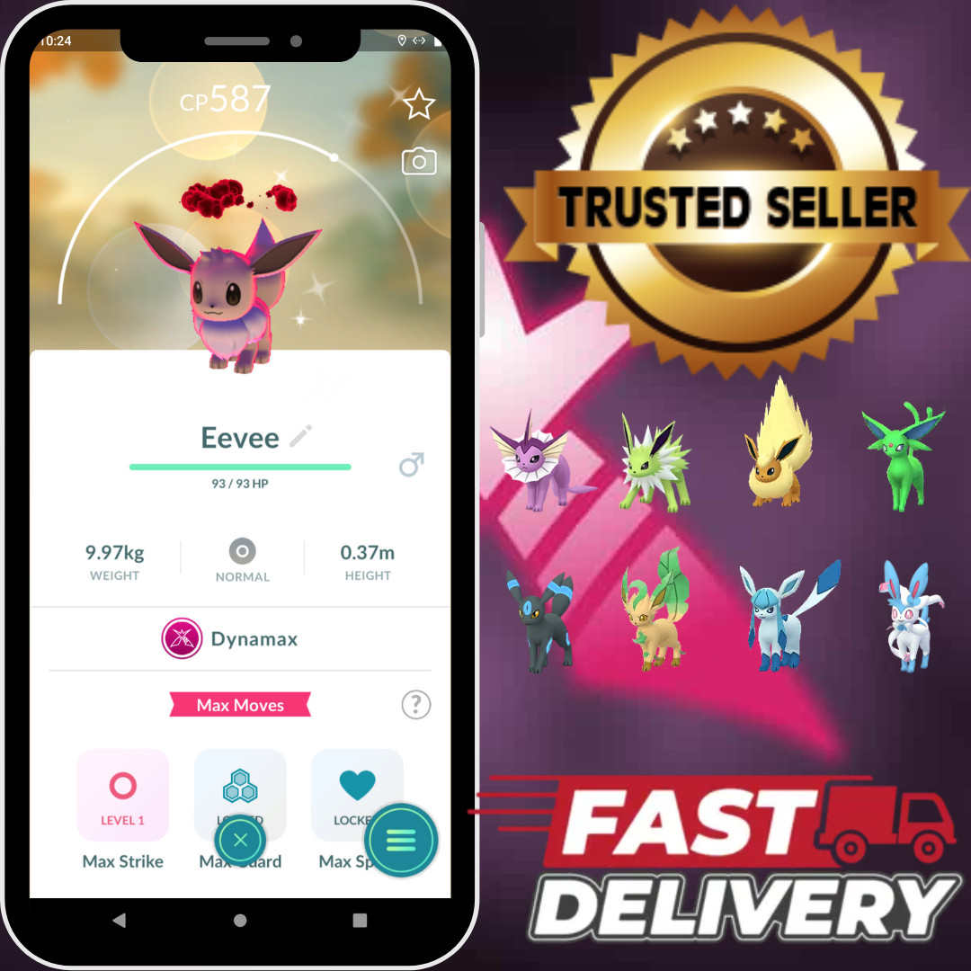 Shiny Dynamax Eevee and Evolutions For Trade 20K Stardust–24hrDeliveryGuaranteed