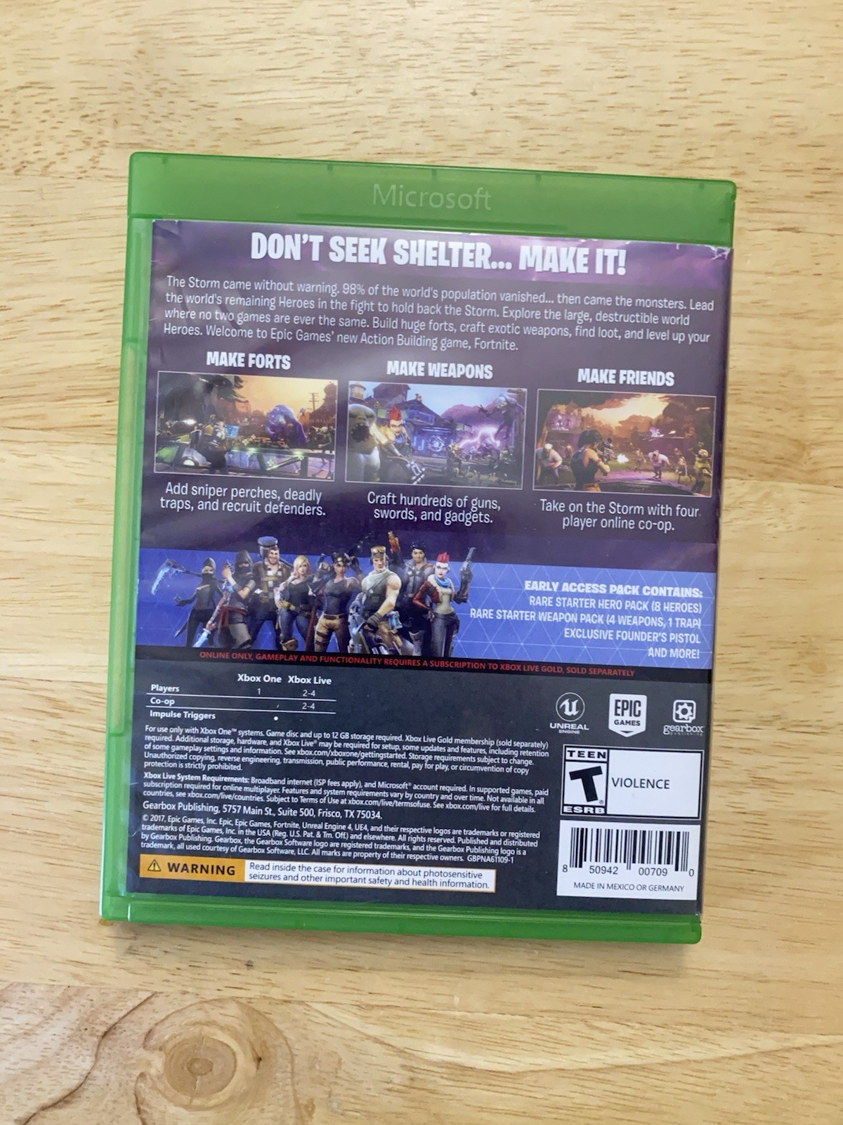 Fortnite (Microsoft Xbox One, 2017) No Inserts, Epic Games Physical Disc