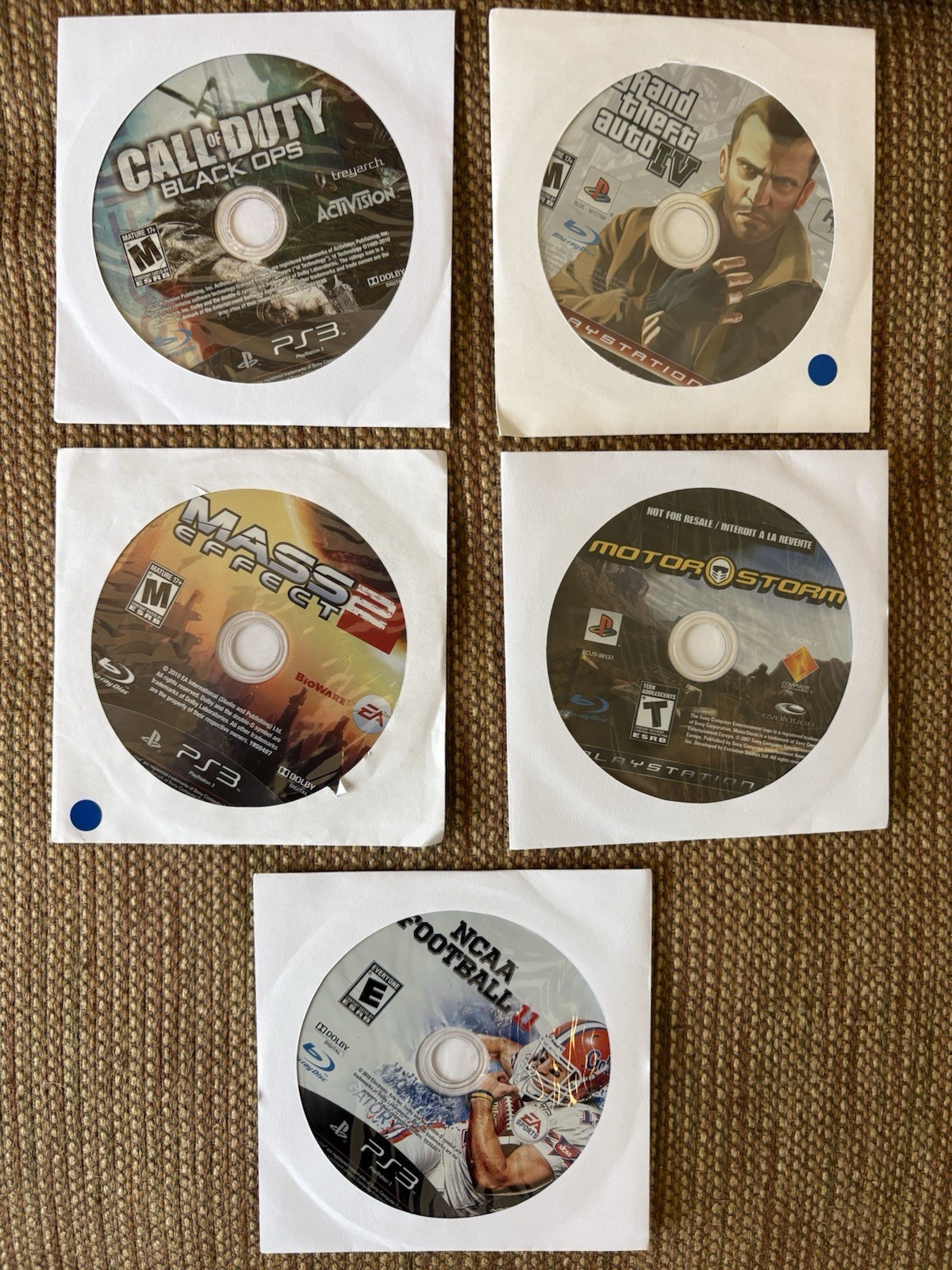 Ps3 Games (GTA IV, Motor Storm, Mass Effect 2, Black Ops, NCAA Football 11)
